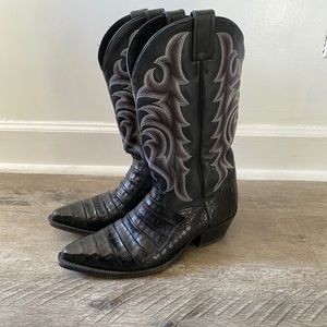 JUSTIN COWBOY BLACK ALLIGATOR BOOTS LEATHER SZ 10